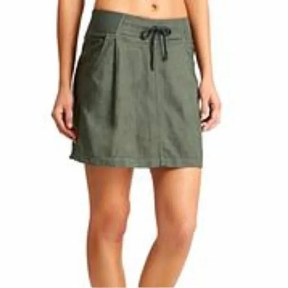 Athleta Jasper Green Seline Linen Elastic Waist Skirt